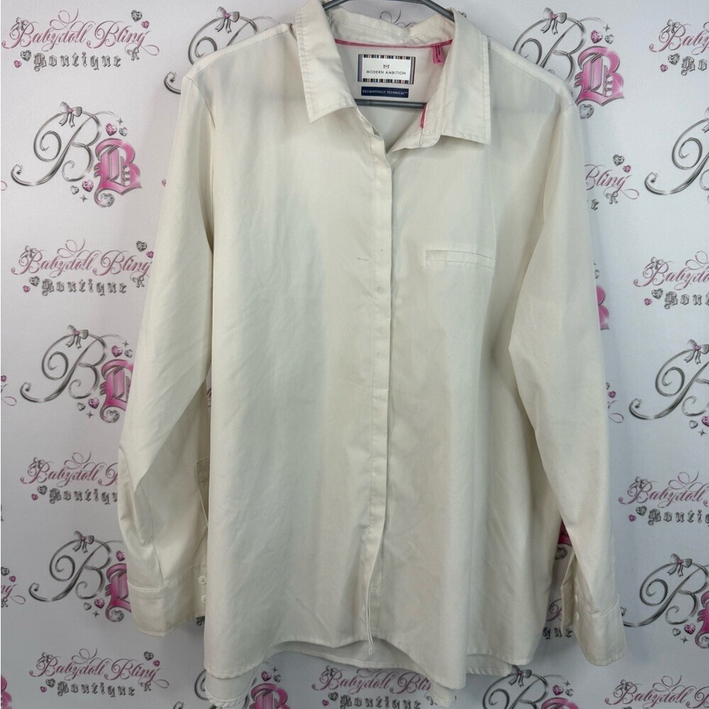 Modern Ambition long sleeve button up collared white Cream Button-Up Shirt